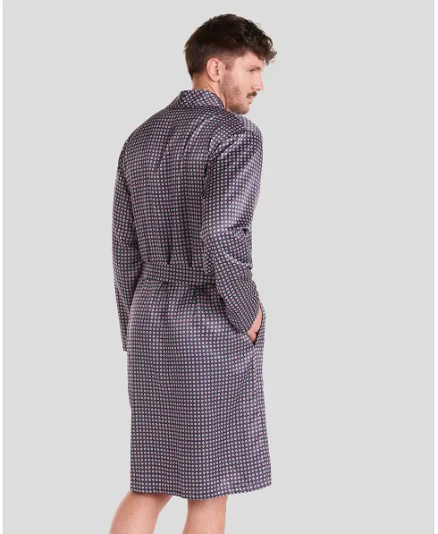 Rear view of navy polka dot christmas short dressing gown