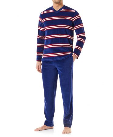 Man with velvet winter pyjamas stripes