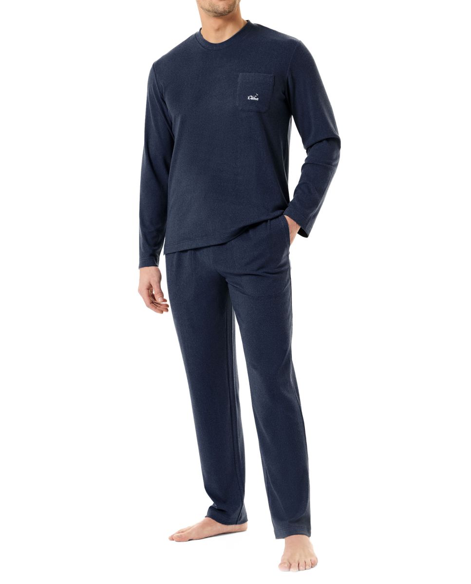 Men's winter pyjamas, long sleeve knitted with round collar