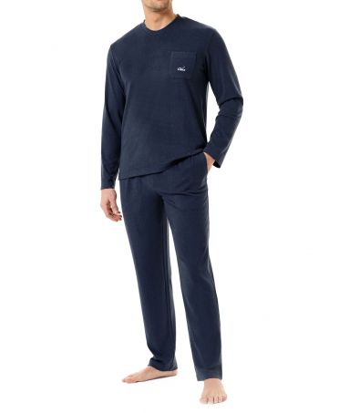 Men's winter pyjamas, long sleeve knitted with round collar