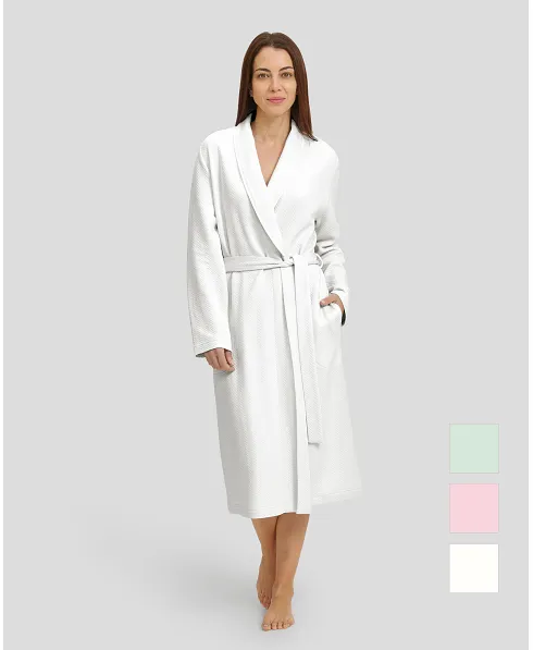 Women's ivory jacquard long coat with belt, crossed over