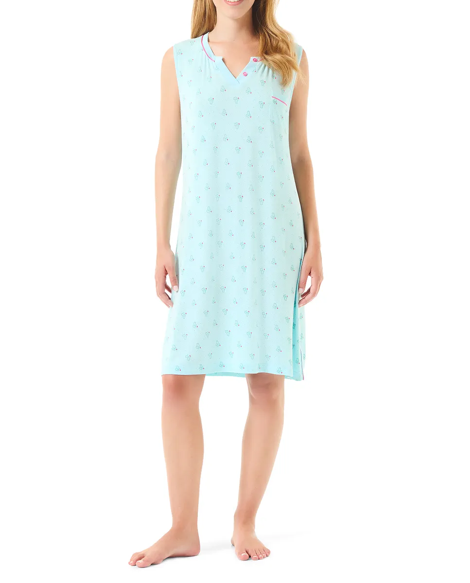 Woman in short summer nightgown with cactus print