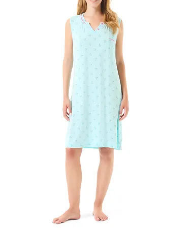 Woman in short summer nightgown with cactus print