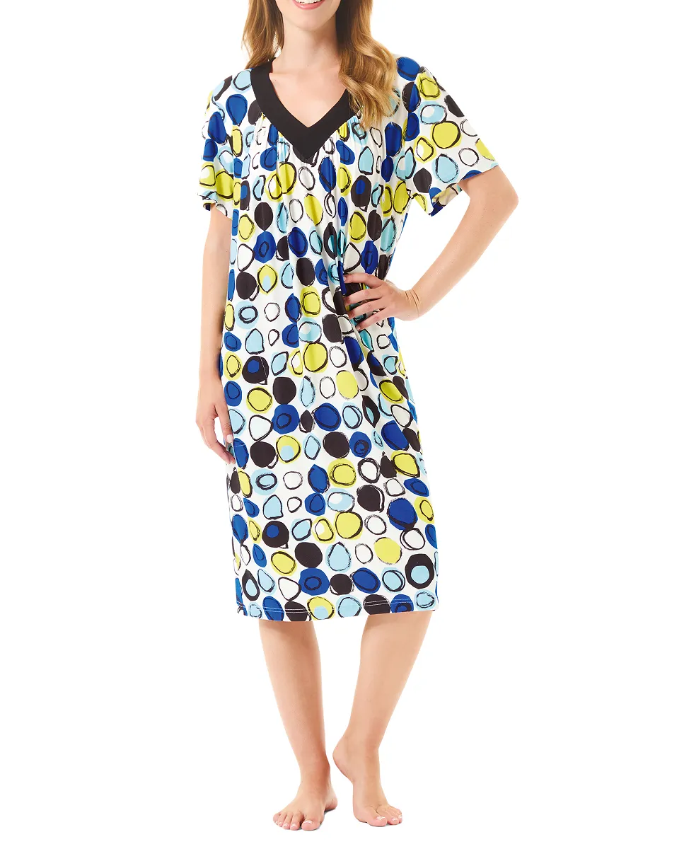 Women's short beach dress with V-neck and short sleeves geometric print