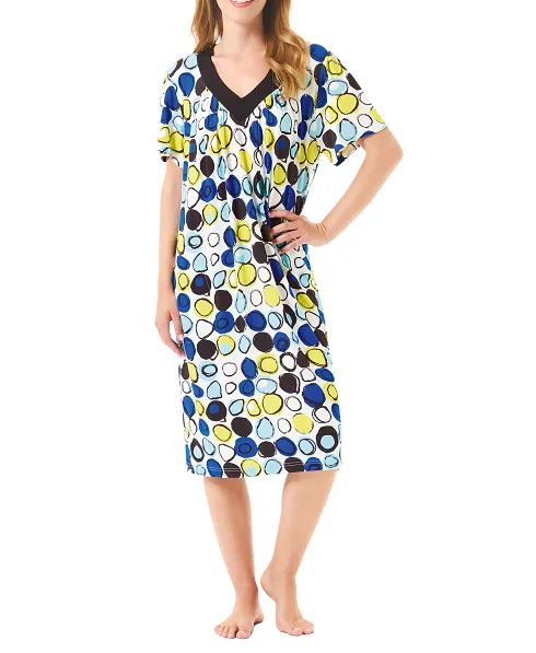 Women's short beach dress with V-neck and short sleeves geometric print