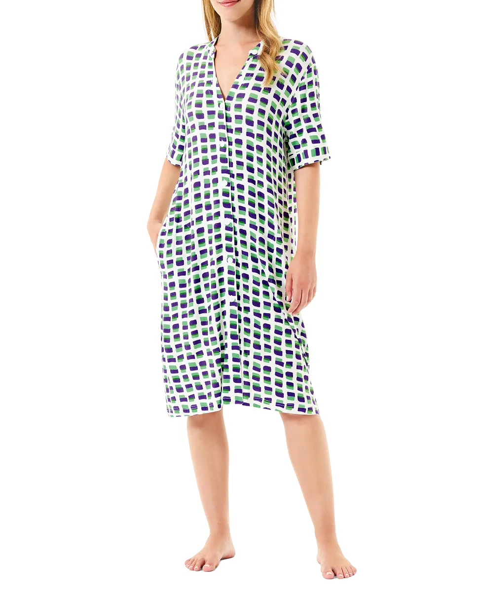 women's open buttoned beach dress with geometrical print