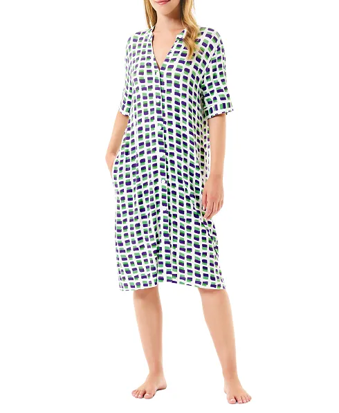 women's open buttoned beach dress with geometrical print