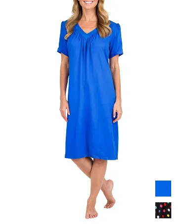 Vestido de verano corto de mujer de manga corta, cuello pico color azul