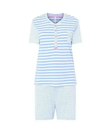 Lohe women's pyjama shorts, striped fabric, open with leg and buttons, short sleeves and shorts with satin bow.