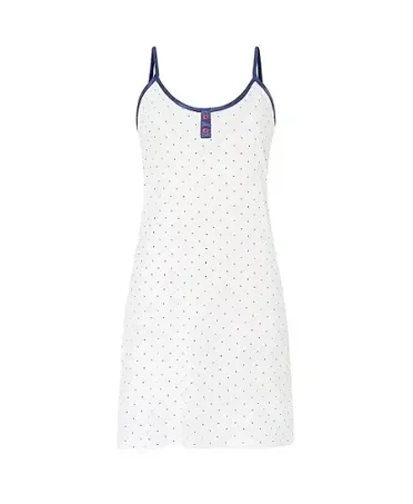 Lohe women's short nightdress, cotton modal fabric with polka dot print, satin bias binding and shoulder straps.