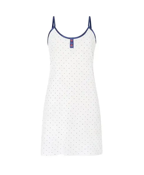 Lohe women's short nightdress, cotton modal fabric with polka dot print, satin bias binding and shoulder straps.