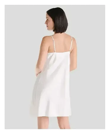 View backless ivory satin jacquard straps short nightgown