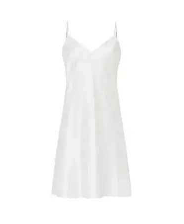 Lohe women's short nightdress, ivory jacquard checkered and straps.