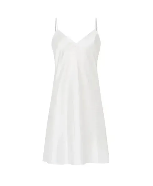 Lohe women's short nightdress, ivory jacquard checkered and straps.