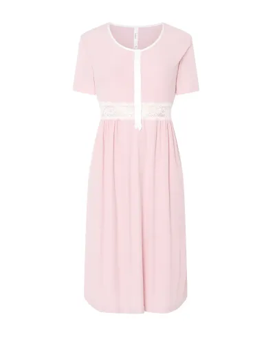 Pink ribbed summer camisole with lace and short sleeves