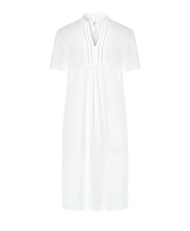 Lohe women's short nightdress, ivory plain ribbed fabric, with interlining and short sleeves.