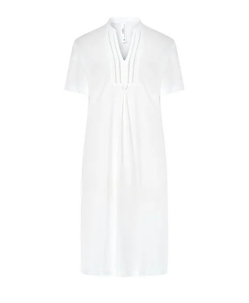 Lohe women's short nightdress, ivory plain ribbed fabric, with interlining and short sleeves.