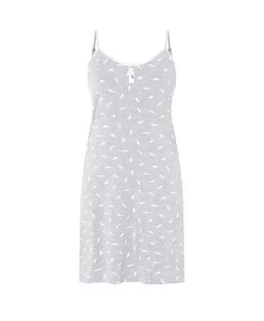 Short, grey, feather-print camisole with straps in grey ventilated fabric