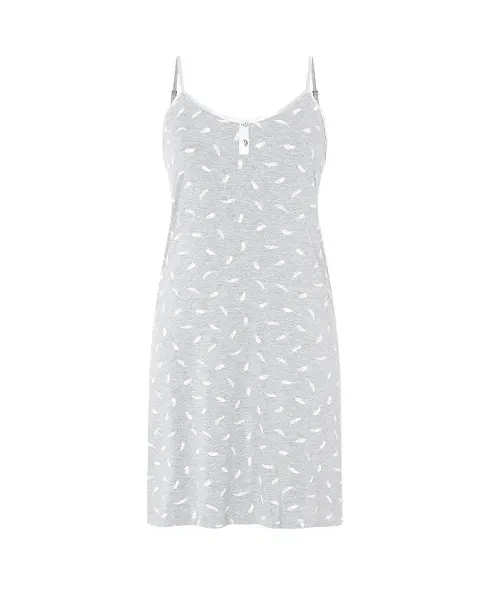 Short, grey, feather-print camisole with straps in grey ventilated fabric