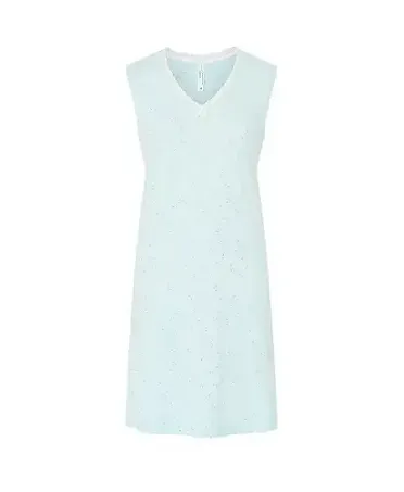 Lohe women's short nightdress, silver printed modal cotton fabric, lace on V-neck and sleeveless.