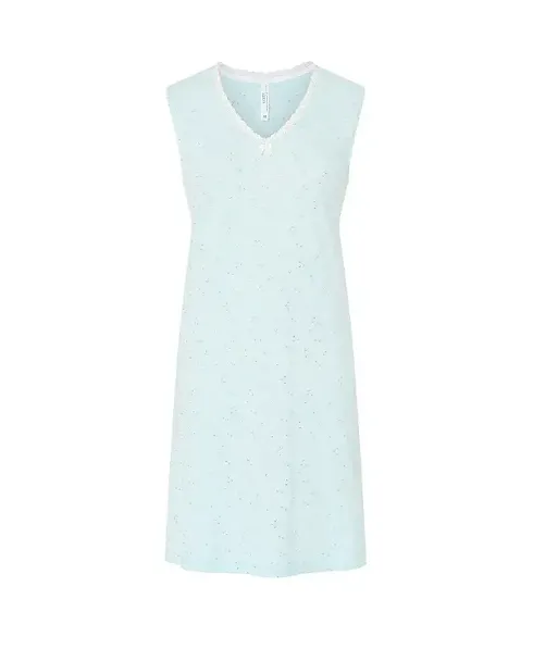 Lohe women's short nightdress, silver printed modal cotton fabric, lace on V-neck and sleeveless.