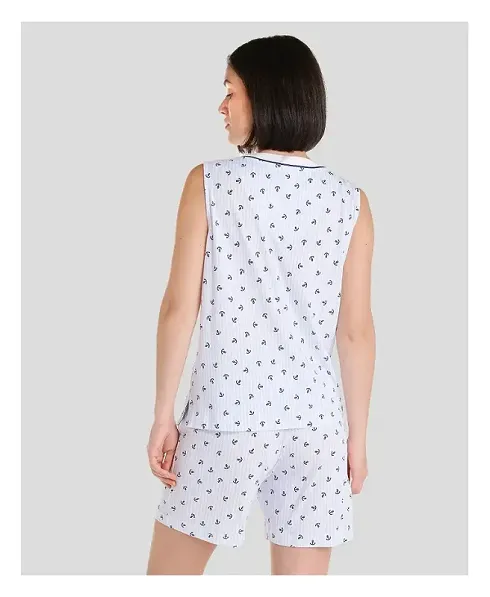 Women's short sleeveless pyjamas with summer anchor print