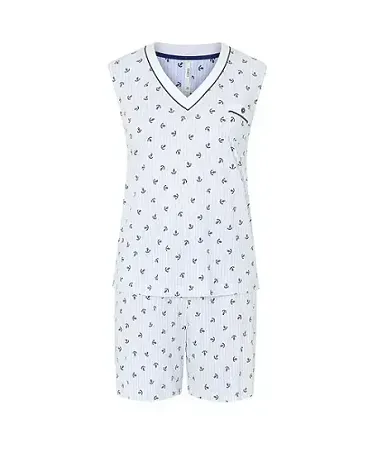 Lohe women's pyjama shorts in cotton and modal with anchor print, V-neck, sleeveless and shorts.