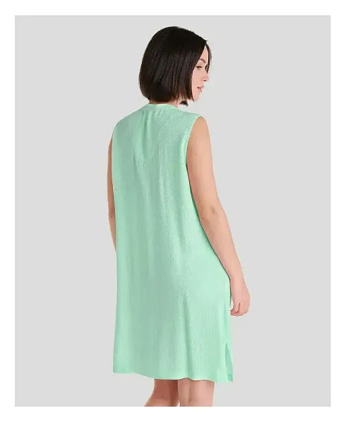 Women's short sleeveless summer nightgown in green viscose, fresh and comfortable