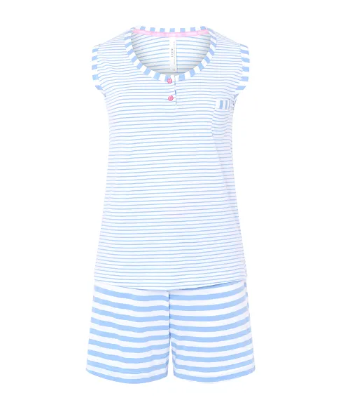 Lohe women's pyjama shorts, striped fabric, open with leg and buttons, sleeveless and shorts with satin bow.