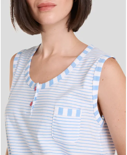 Women's blue striped sleeveless summer pyjamas button-down collar detail