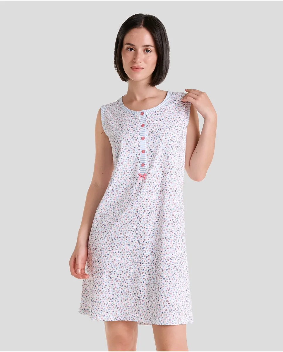 Women's short sleeveless floral print nightdress for a cool and comfortable summer