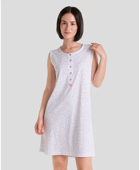 Women's short sleeveless floral print nightdress for a cool and comfortable summer