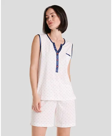 Women's summer sleeveless pyjamas with polka dot pattern