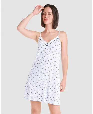 Short summer strapless camisole in cotton and modal with anchor pattern