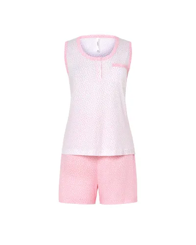 Pijama de mujer corto sin mangas para verano con estampado de corazoncitos rosa