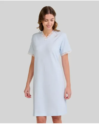 ✅ Short-sleeved nightdress with V-neckline and lace | LOHE ®