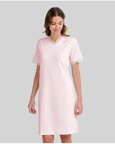 ✅ Short-sleeved nightdress with V-neckline and lace | LOHE ®