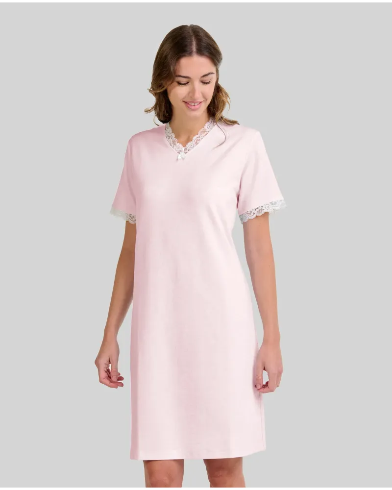 ✅ Short-sleeved nightdress with V-neckline and lace | LOHE ®