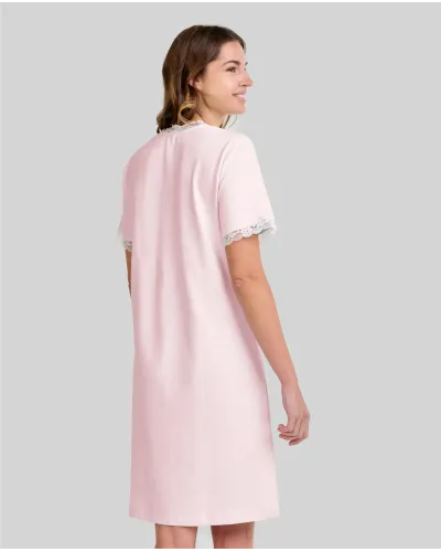 ✅ Short-sleeved nightdress with V-neckline and lace | LOHE ®