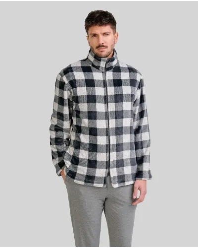 ✅ Men's short black checked zip-up gown | LOHE ®
