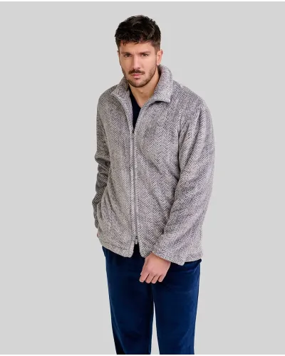 ✅ Men's short zip-up gown in grey herringbone | LOHE ®