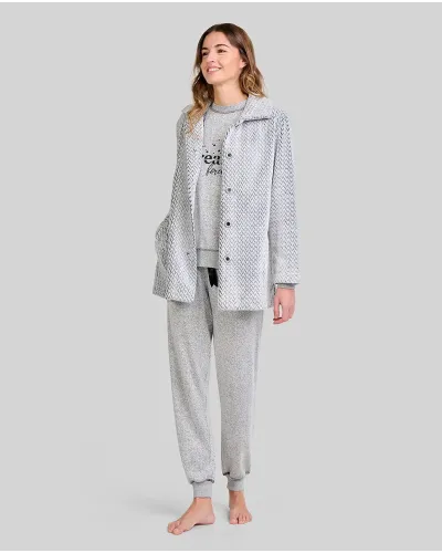 ✅ Women's pyjama set and grey vigouré dressing gown | LOHE ®