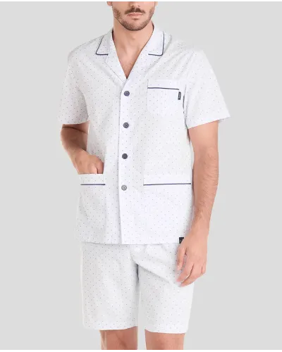 Men's summer pyjamas with open jacket, short sleeves, plumeti fabric and shorts
