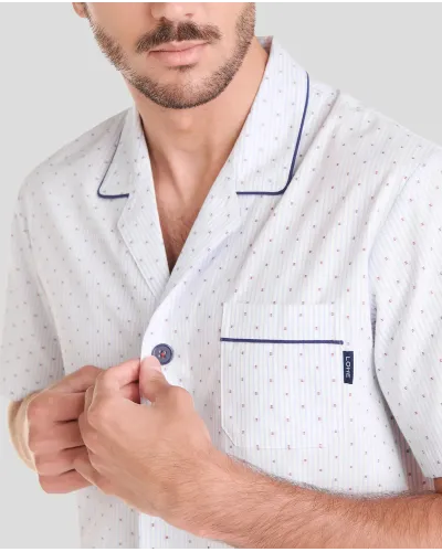 Men's summer pyjamas with open jacket, short sleeves, plumeti fabric and shorts