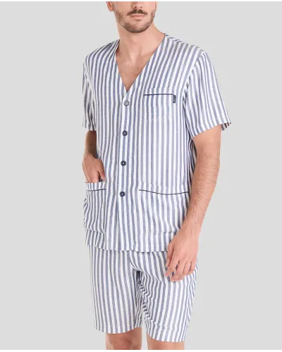 Pijama de verano corto abierto para hombre estampado a rayas