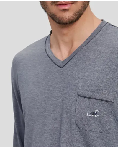 Man in grey modal long pyjamas V-neck