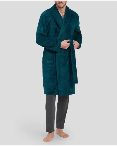 Man in long green double-breasted coat with side pockets