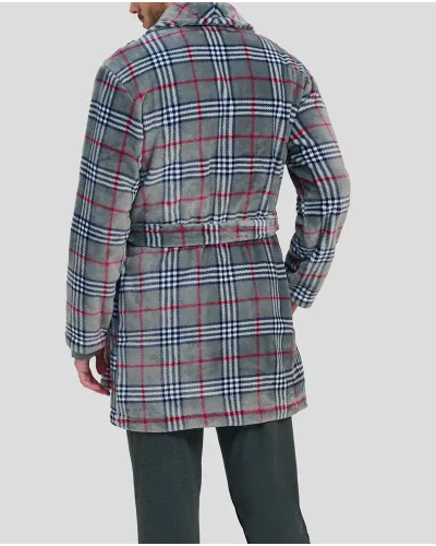 Man in short winter coat with grey checkered double-breasted coat