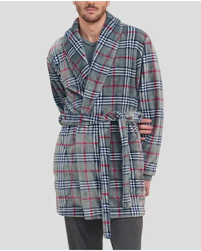 Man in short winter coat with grey checkered double-breasted coat