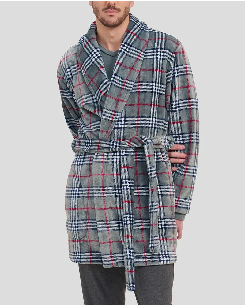 Man in short winter coat with grey checkered double-breasted coat